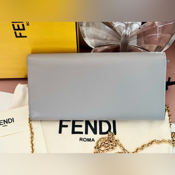 Fendi Grey Multi Stud Contential Chain Wallet - Picture 3 of 14